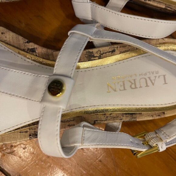 Ralph Lauren white leather thong sandals with super soft cork footbed -size 7.5B - Picture 3 of 4
